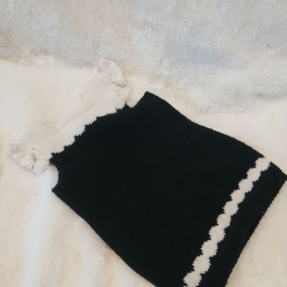 Hand-Knit Gothic Style Black & White Tunic Dress - Toddler Size